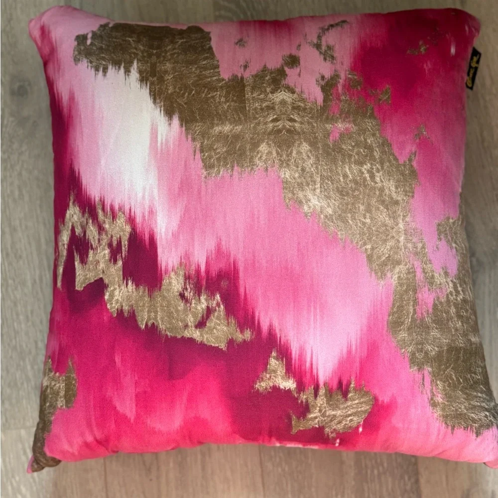 Abstract Pink & Gold Decorative Throw Pillow 'Vivanti Gold' NWOT